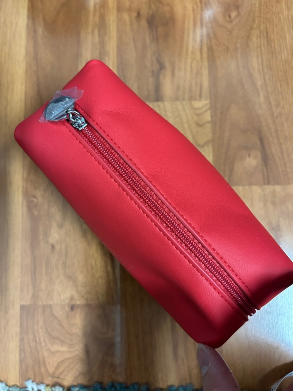 NWOT Givenchy Parfums Red Faux-Leather Zip Pouch with Silver Logo Charm - Picture 7 of 11